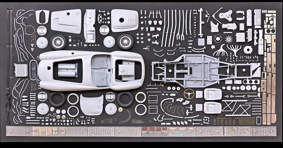 Panoramica dei componenti del modello Ferrari 375 Amalgam (fonte: sito Amalgam)