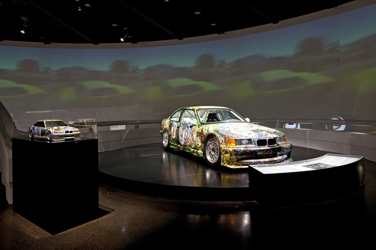 BMW Art Car exhibition at the BMW Museum, October 6, 2010 to June 30, 2011. Sandro Chia, Art Car, 1992 - BMW 3 Series saloon-car racing prototype [front] and the corresponding marquette. (10/2010)